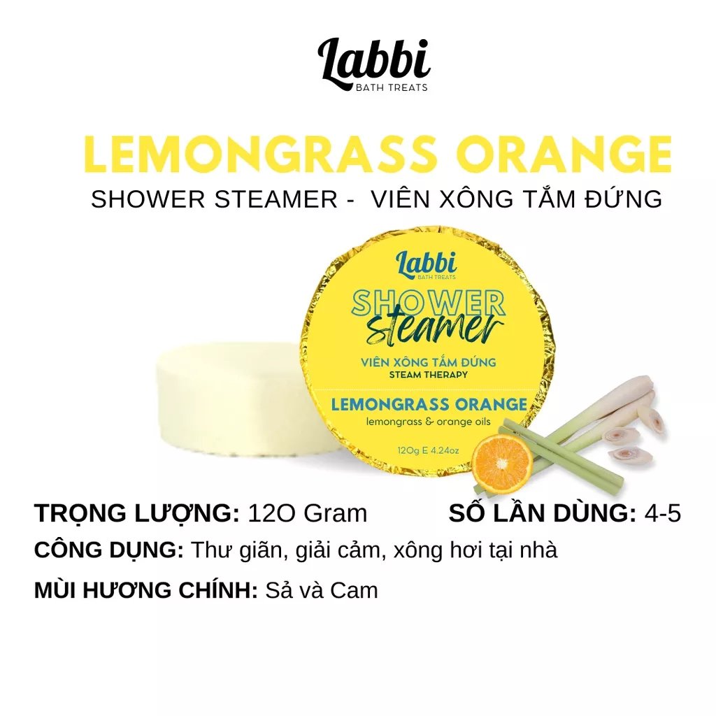 Viên xông tắm đứng 120gr Labbi Lemongrass Orange