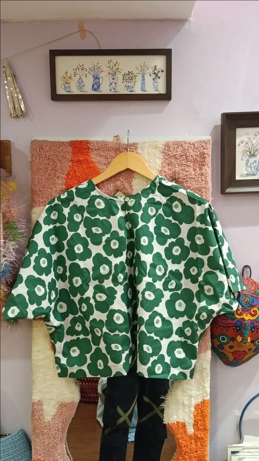 Áo tay lỡ hoa xanh lá cây Líu Lô 520