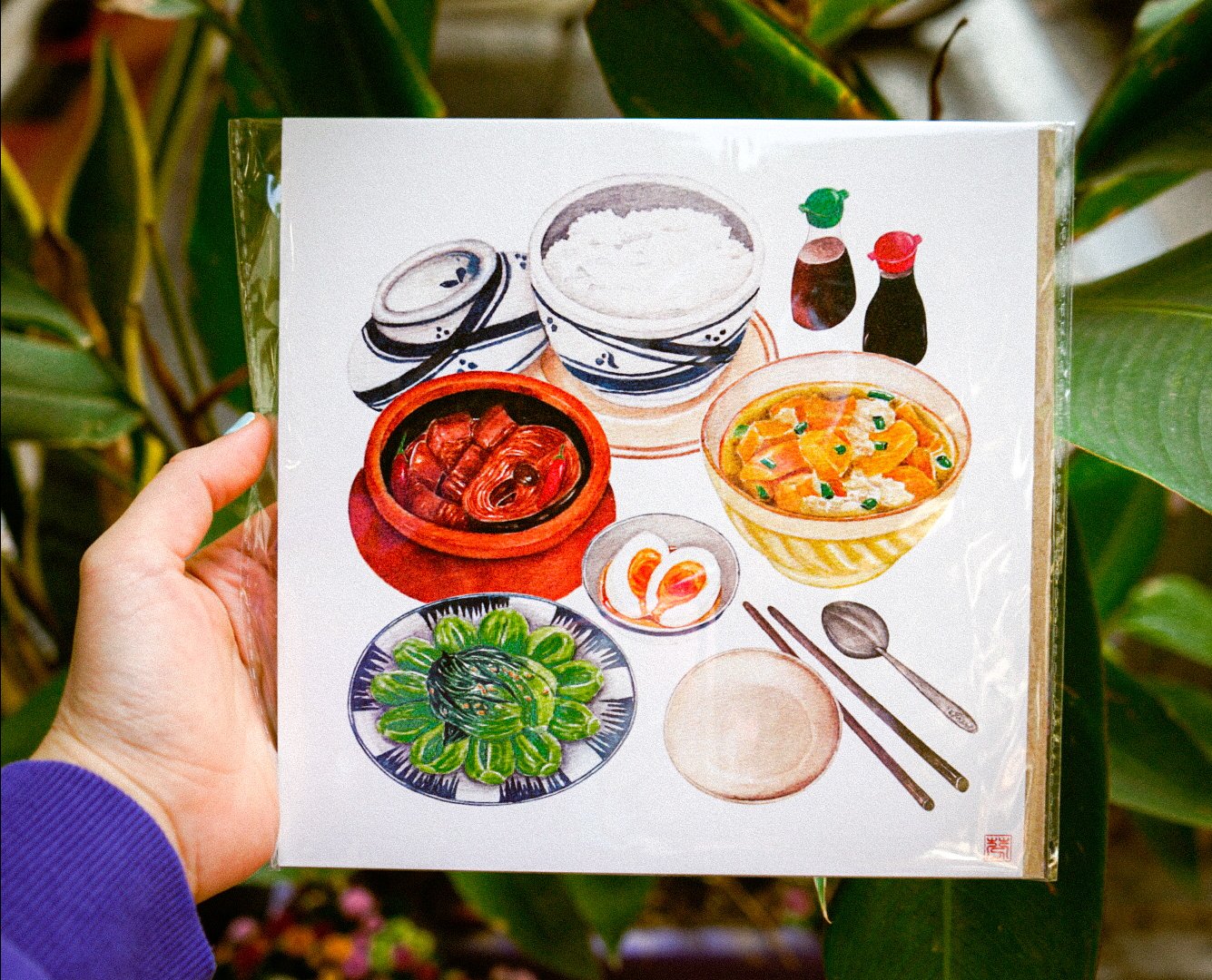 Tranh PhanhShi Vuông Cà phê / Hàng rong / Bữa cơm / Xe bánh mì