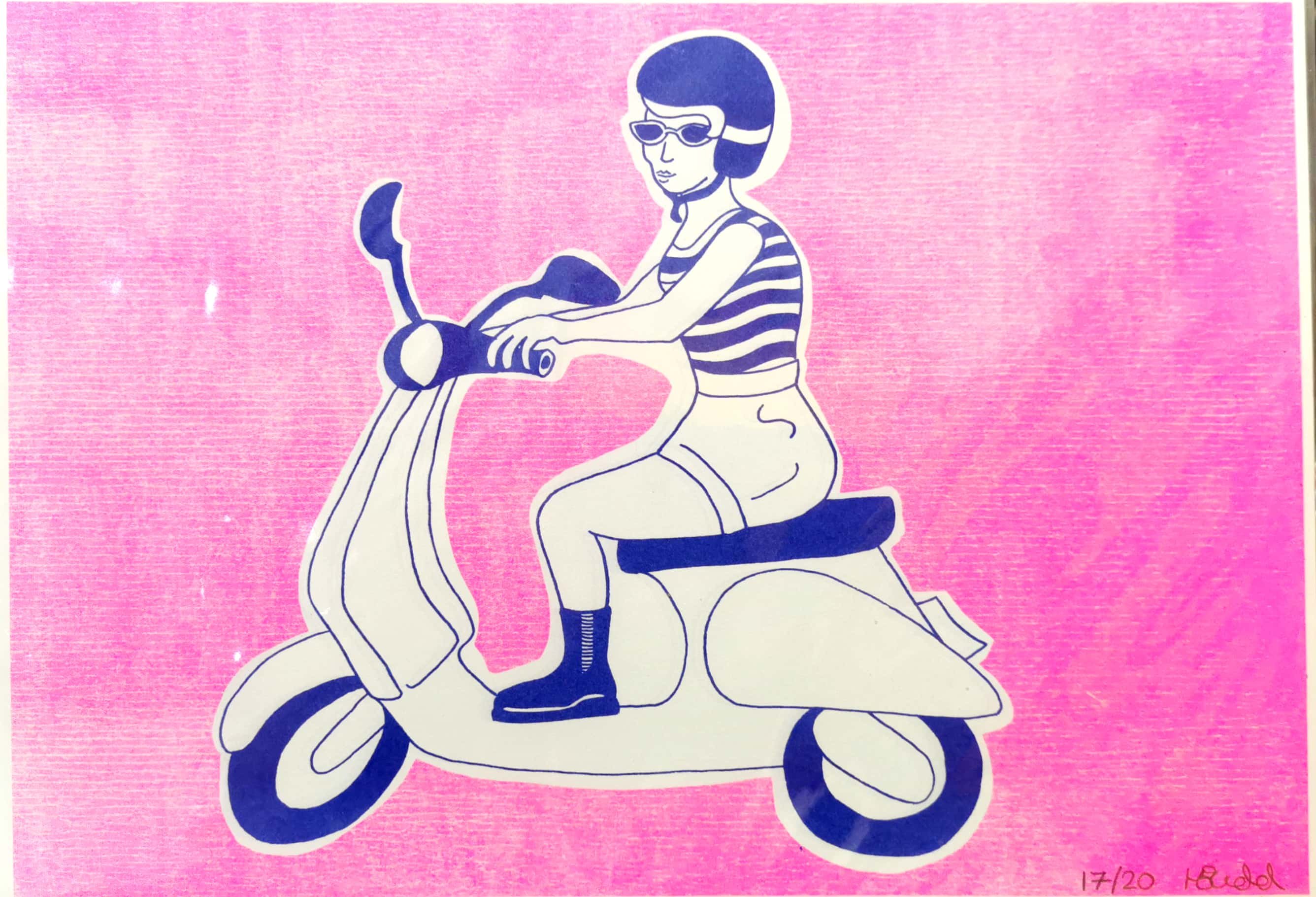 Tranh Hannah Budd A4 Moped Risograph