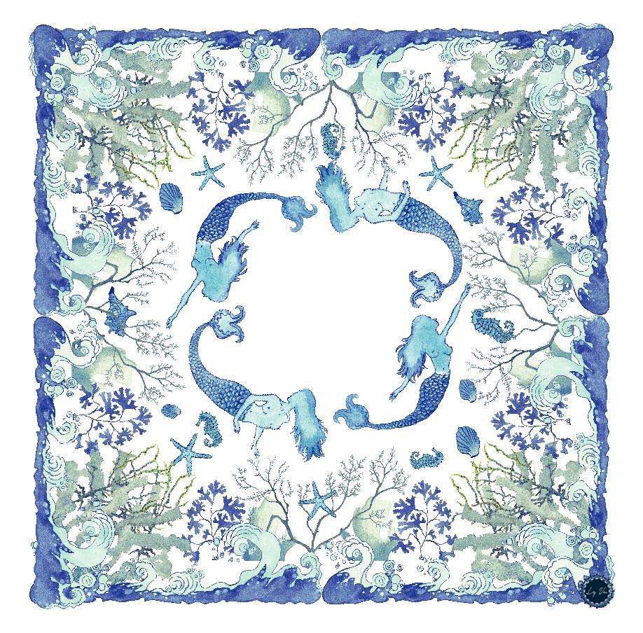 SILK SCARF LY VU CARRE BORN IN BLUE 90X90