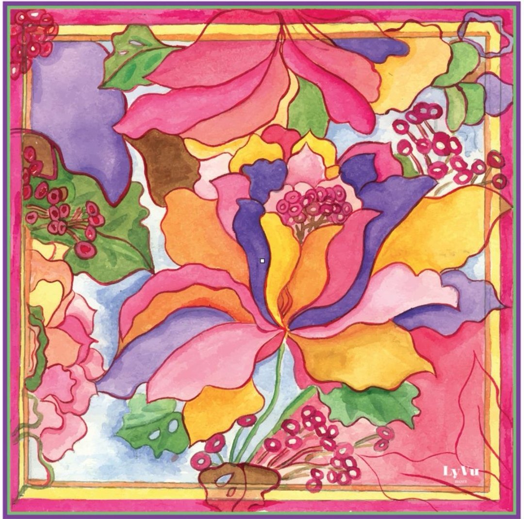 SILK SCARF LY VU FLOWER FANTASY 1 90X90