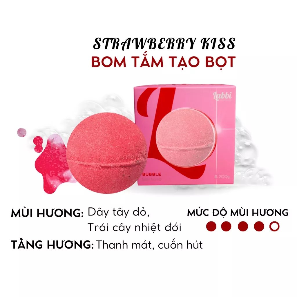 Viên tắm tạo bọt 220gr Labbi Strawberry Kiss
