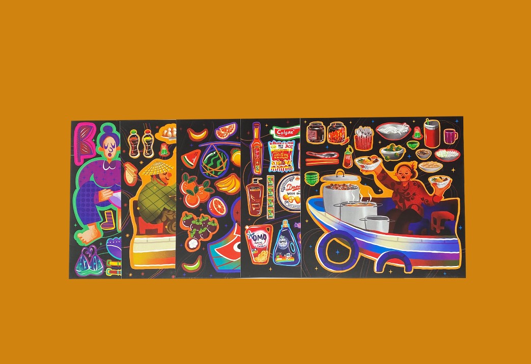Set 7 Sticker Chợ Miền Tây " Trùm Chợ " Lộn Xộn