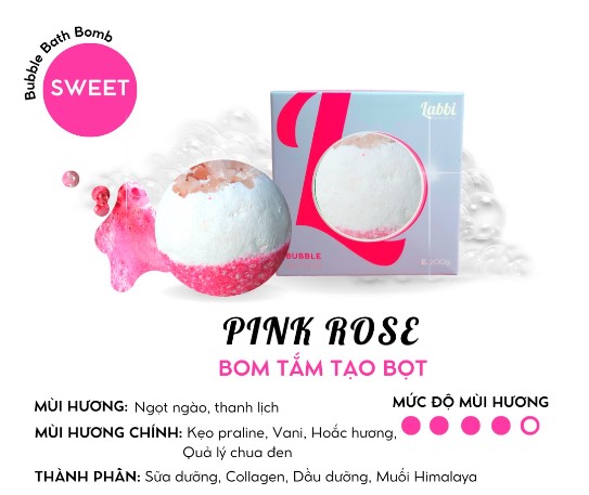 Viên tắm tạo bọt 220gr Labbi Pink Rose