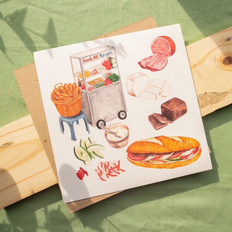 Tranh PhanhShi Vuông Cà phê / Hàng rong / Bữa cơm / Xe bánh mì