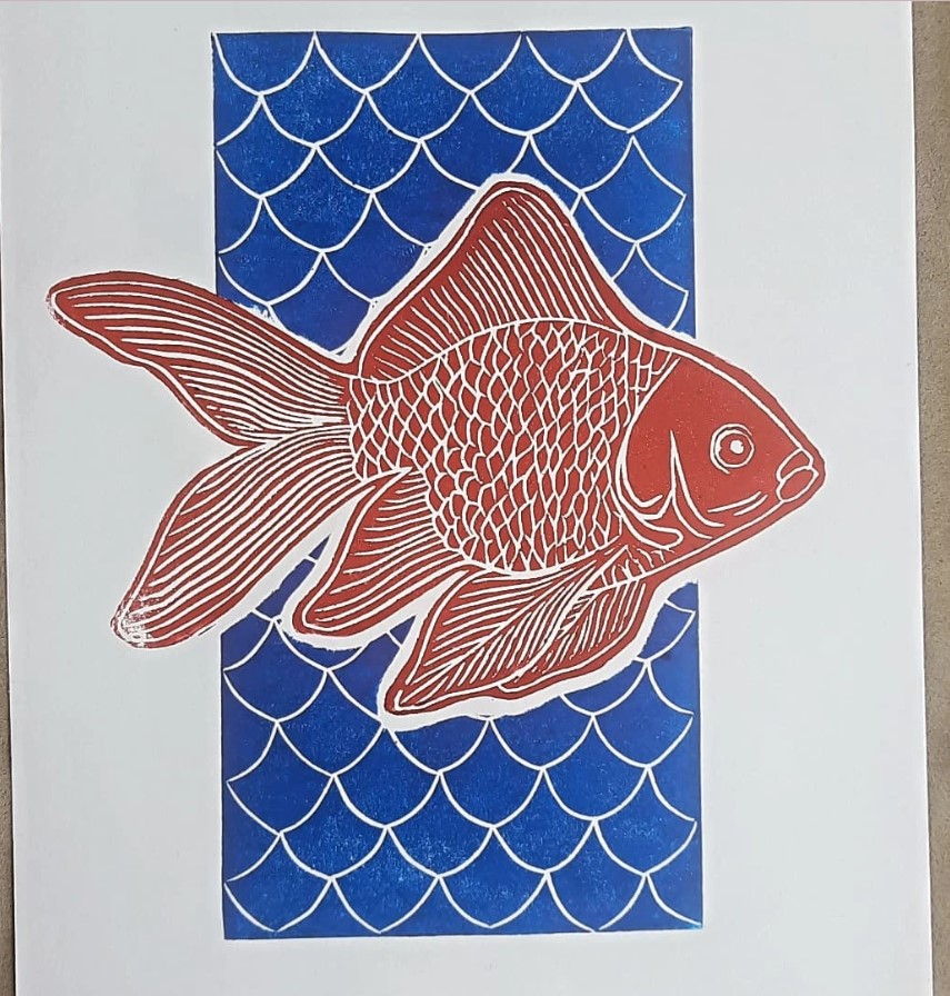 Tranh A4  linocut  Animals Squared Designs Hanoi
