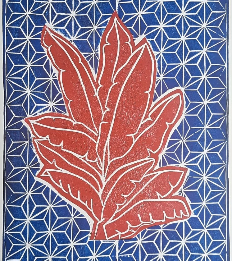 Tranh A4 linocut Vietnamese Plants Squared Designs Hanoi