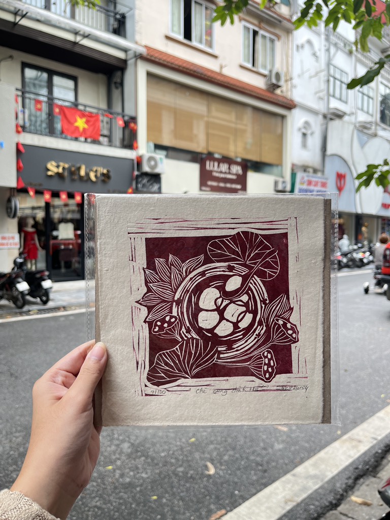 Tranh in tay Vốn cổ Huế Mộc Trà Chè Huế 15 x 15