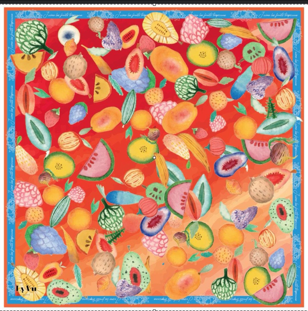 SILK SCARF LY VU LES FRUITS 90X90