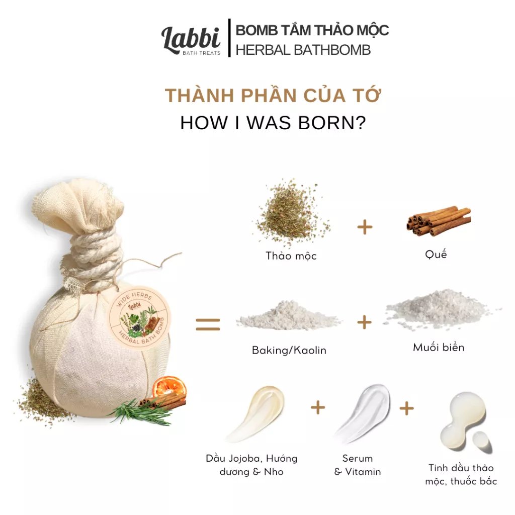 JASMINE LAVENDER Viên sủi thảo mộc HERBAL BATH BOMB Labbi