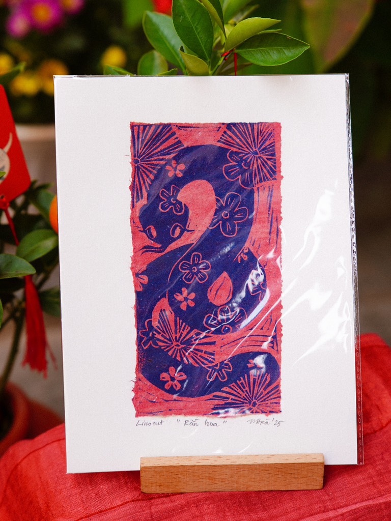 Tranh rắn in linocut A5 Mộc Trà