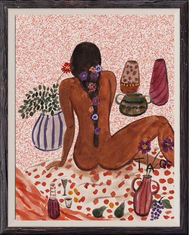 Tranh Tao flower girl / girl with ceramics A3