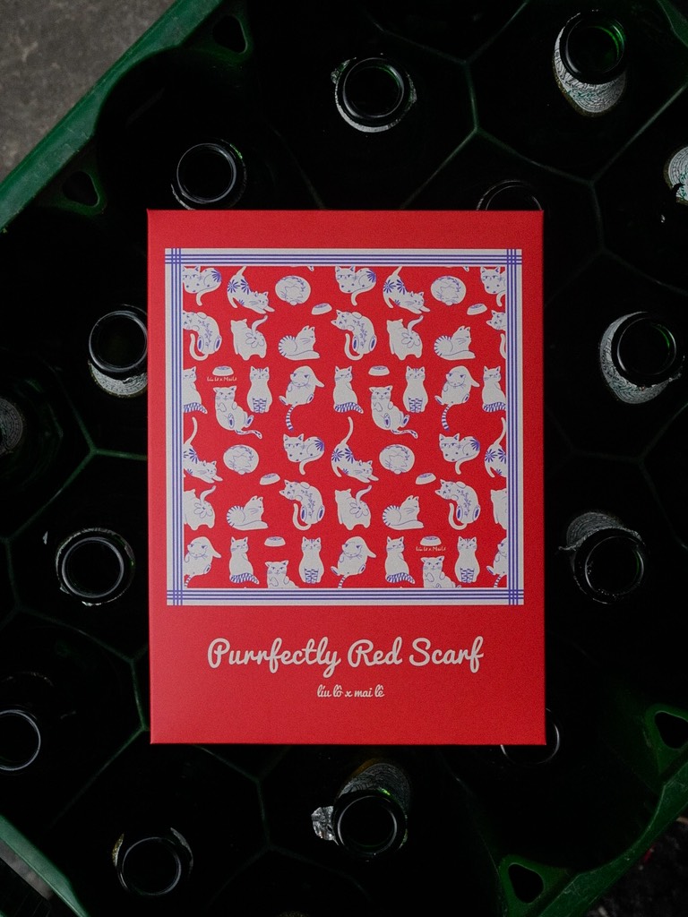 Khăn vuông Mèo đỏ Maile x Liulo 70x70
