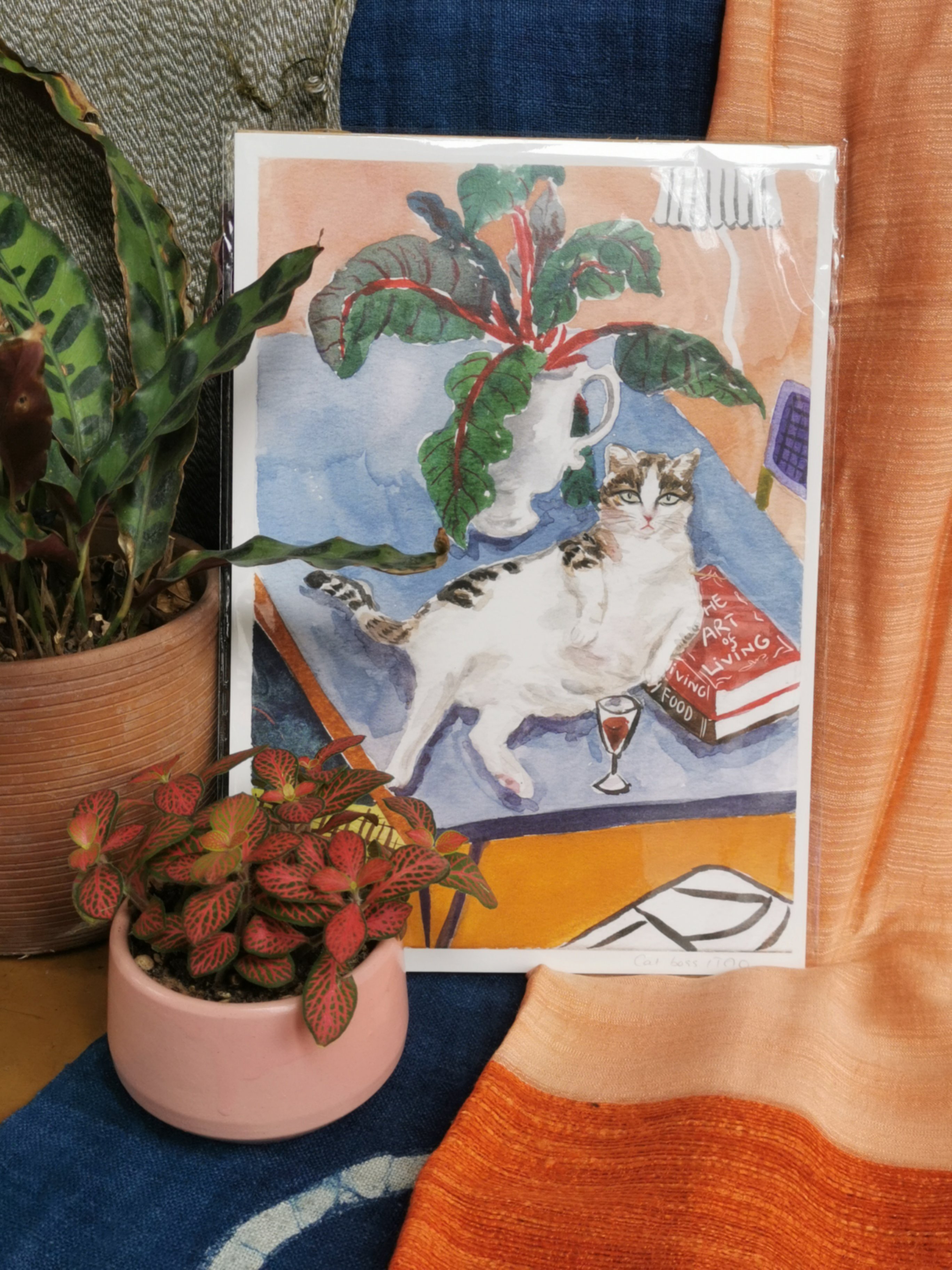 Tranh Tao Cat Boss / cat with red wine A3