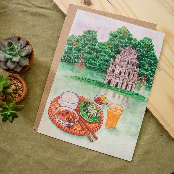 Tranh PhanhShi 20 x 28 cm Hồ Gươm