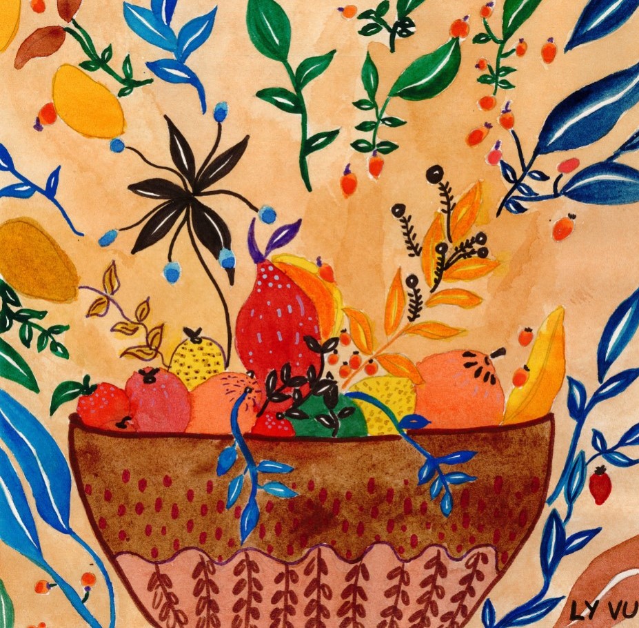 SILK SCARF LY VU Tropical Fruits 90X90