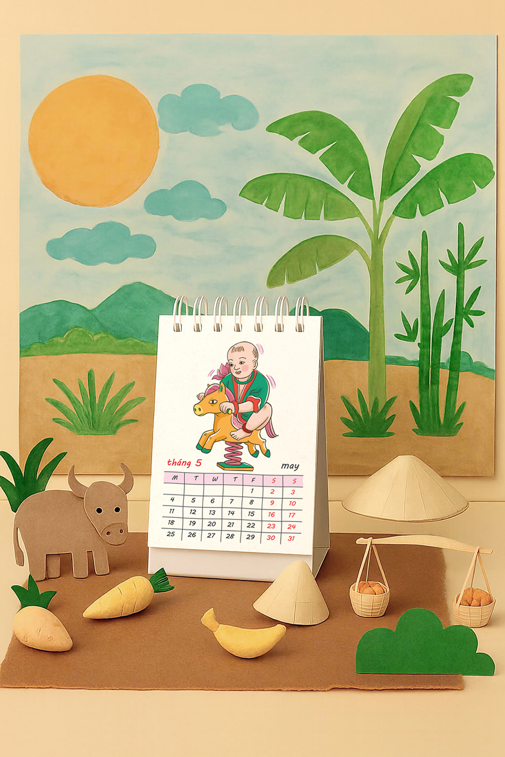 Lịch Gáy xoắn 2026 A6 Viet Folk Horses Posters Thingy