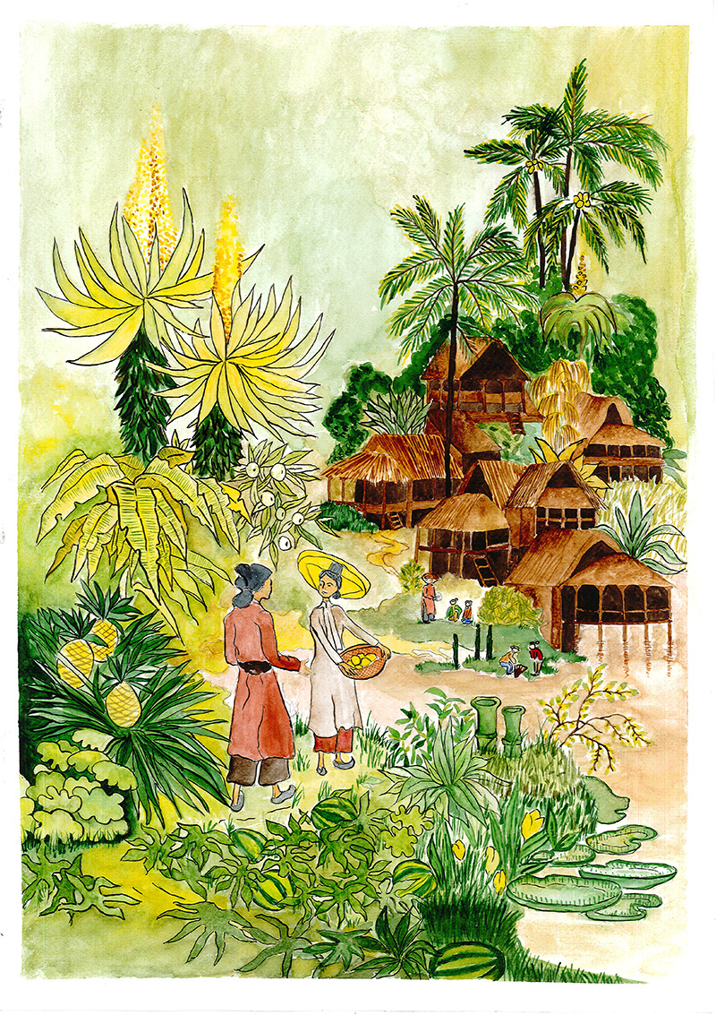 Tranh Ly Vũ A3 Northern Village in Vietnam (Làng quê Vùng Cao phía bắc Việt Nam)