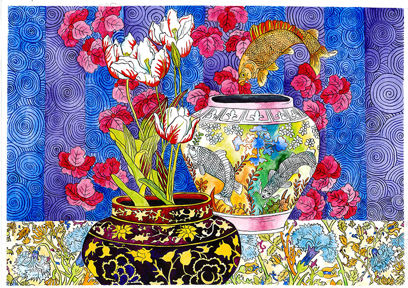SILK SCARF LY VU ORIENTAL DREAM 90X90