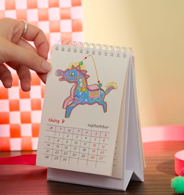 Lịch Gáy xoắn 2026 A6 Viet Folk Horses Posters Thingy