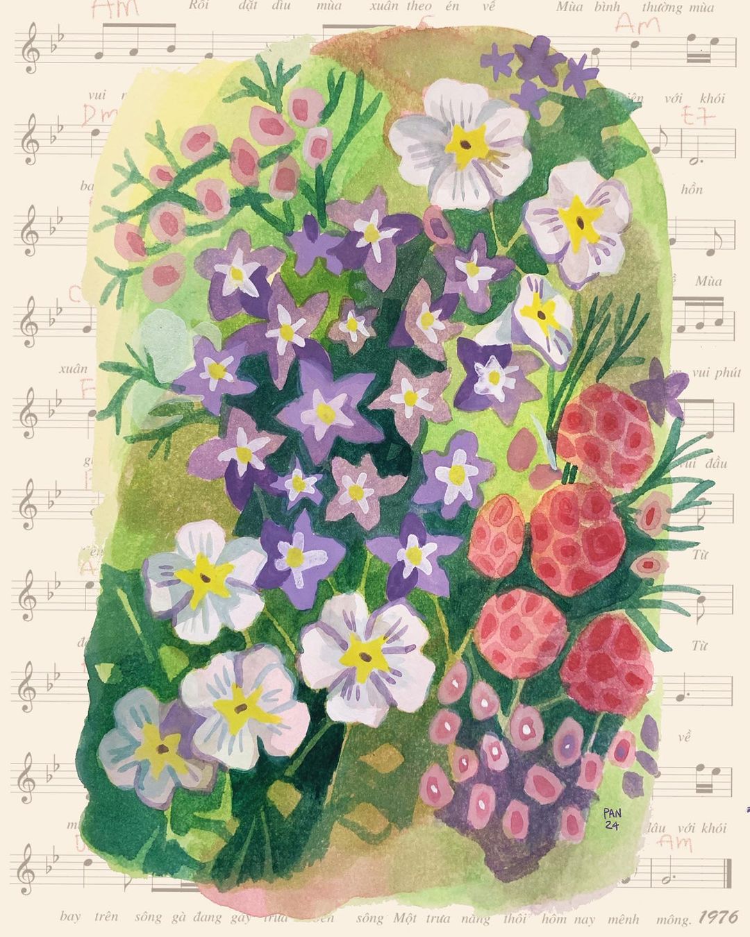 Tranh A4 Pan mùa xuân đầu tiên