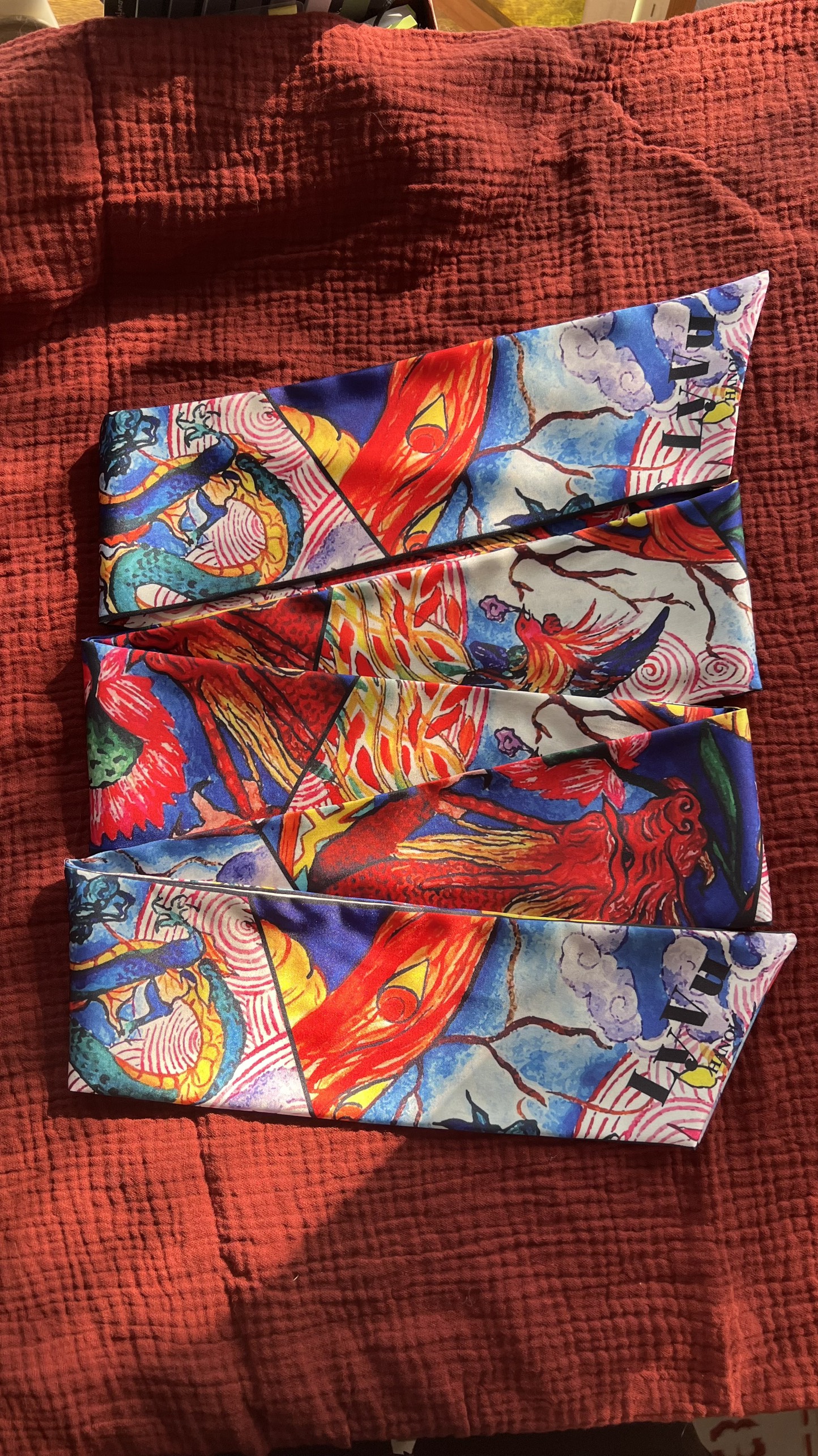 SILK SCARF LY VU TWILLY Harmony of dragon and phoenix 9x180