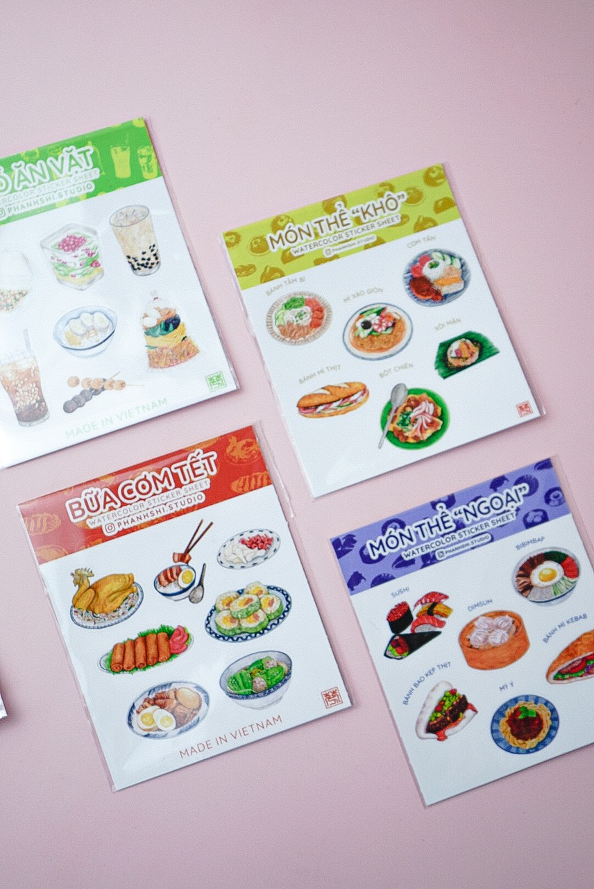 Sticker Phanhshi 9x10,5 (4 mẫu: Bữa Ăn Sáng, Bữa Cơm Gia Đình, Đồ Ăn Vặt, Bữa Ăn Tết)