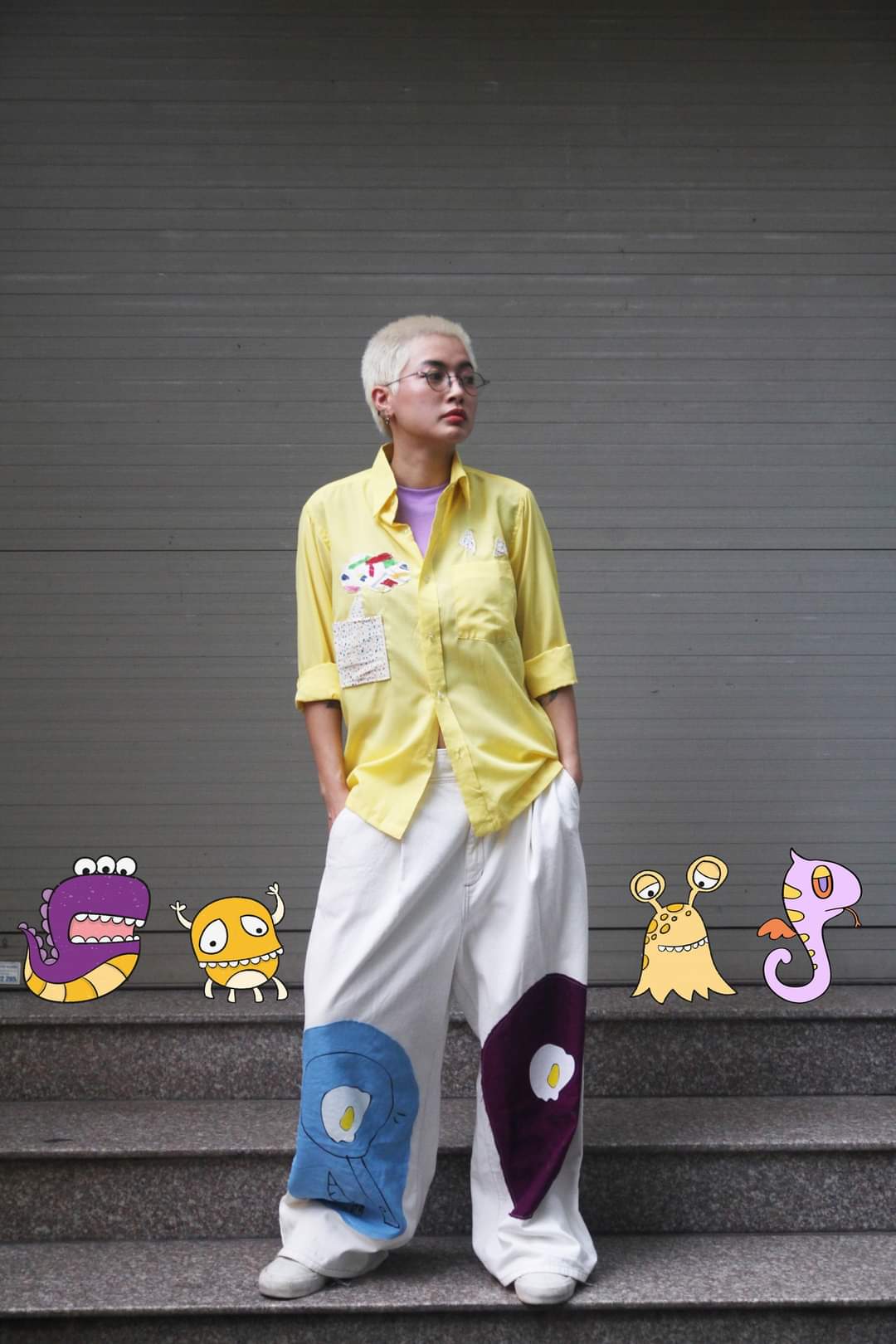 Áo sơ mi vàng Chế Upcycled Clothing