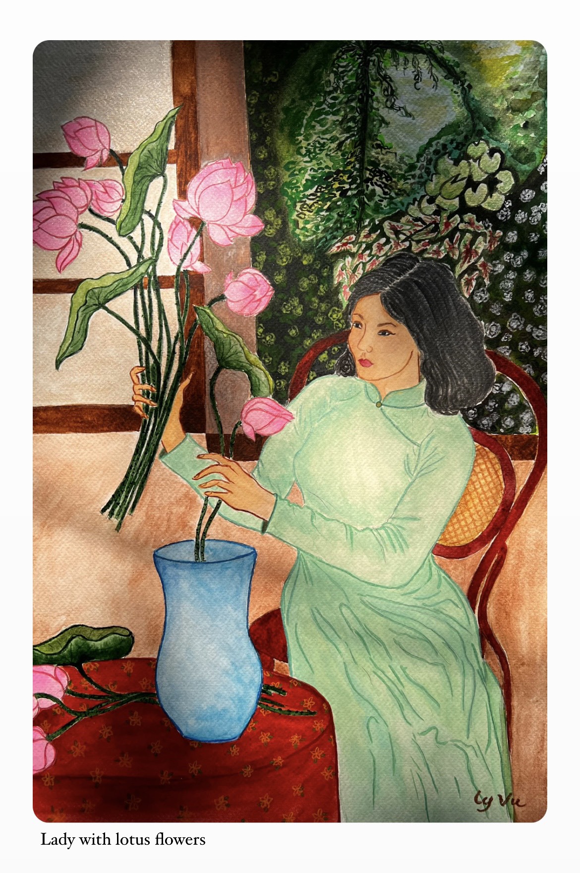 Tranh Ly Vũ A3 Lady With Lotus Flower