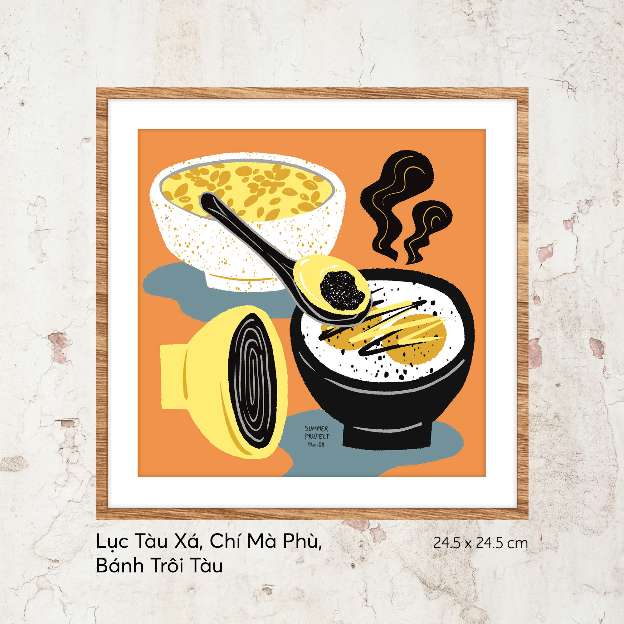 Tranh Summer Project No.8 Lục Tàu Xá, Chí Mà Phù, Bánh Trôi Tàu ( 24.5 cm x 24.5 cm )