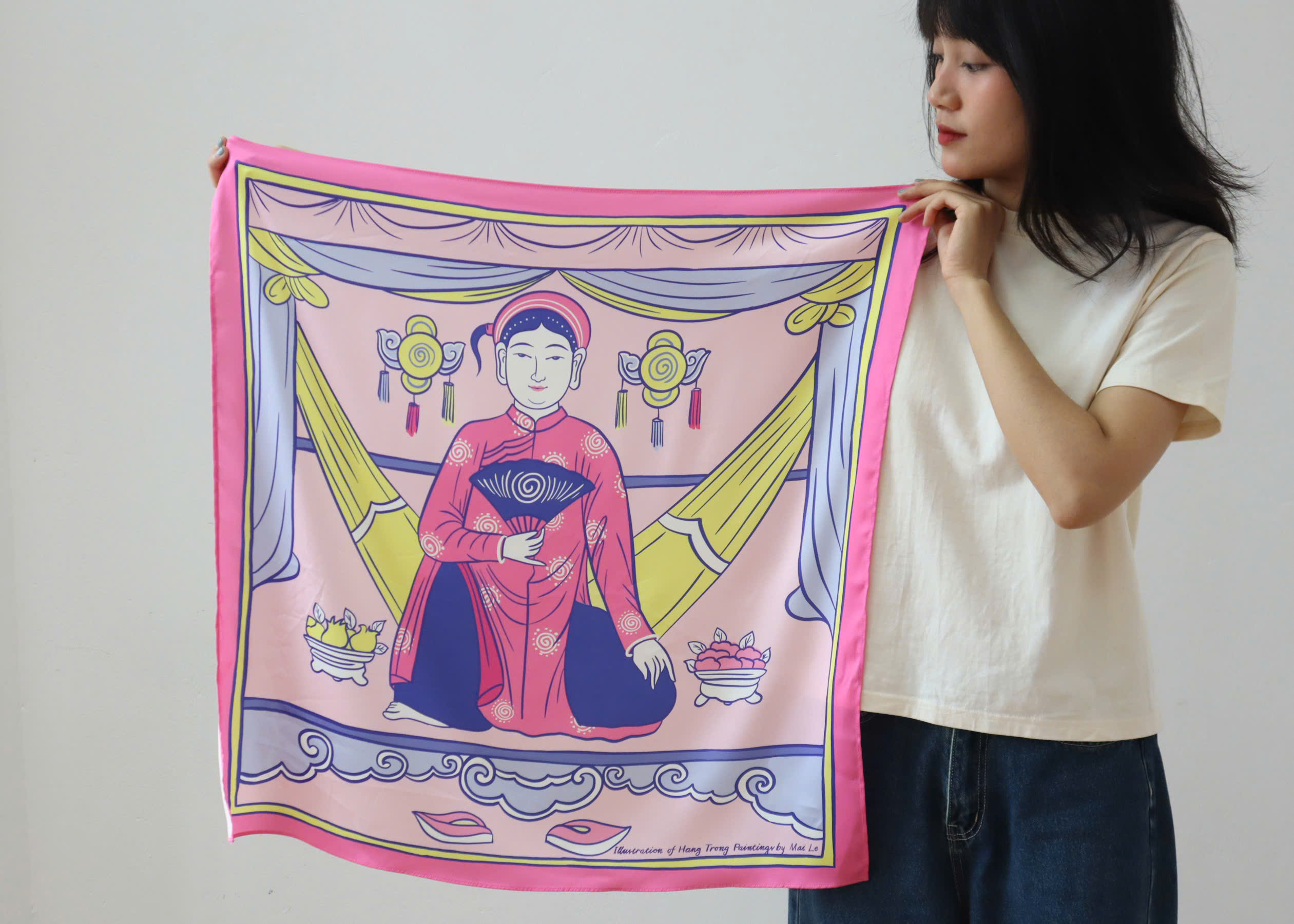 Khăn lụa vuông Cô Chín 70x70 Mai Lê