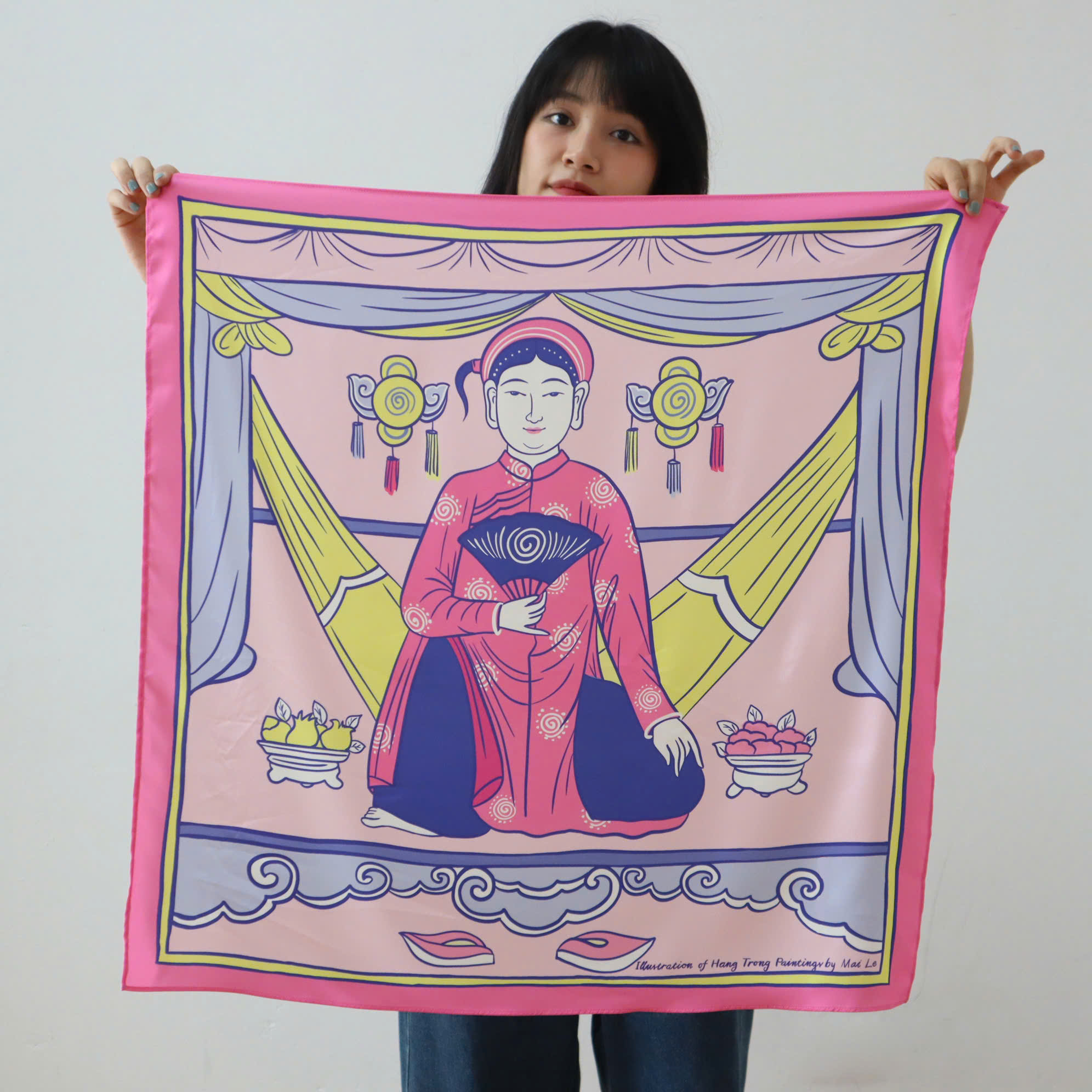 Khăn lụa vuông Cô Chín 70x70 Mai Lê