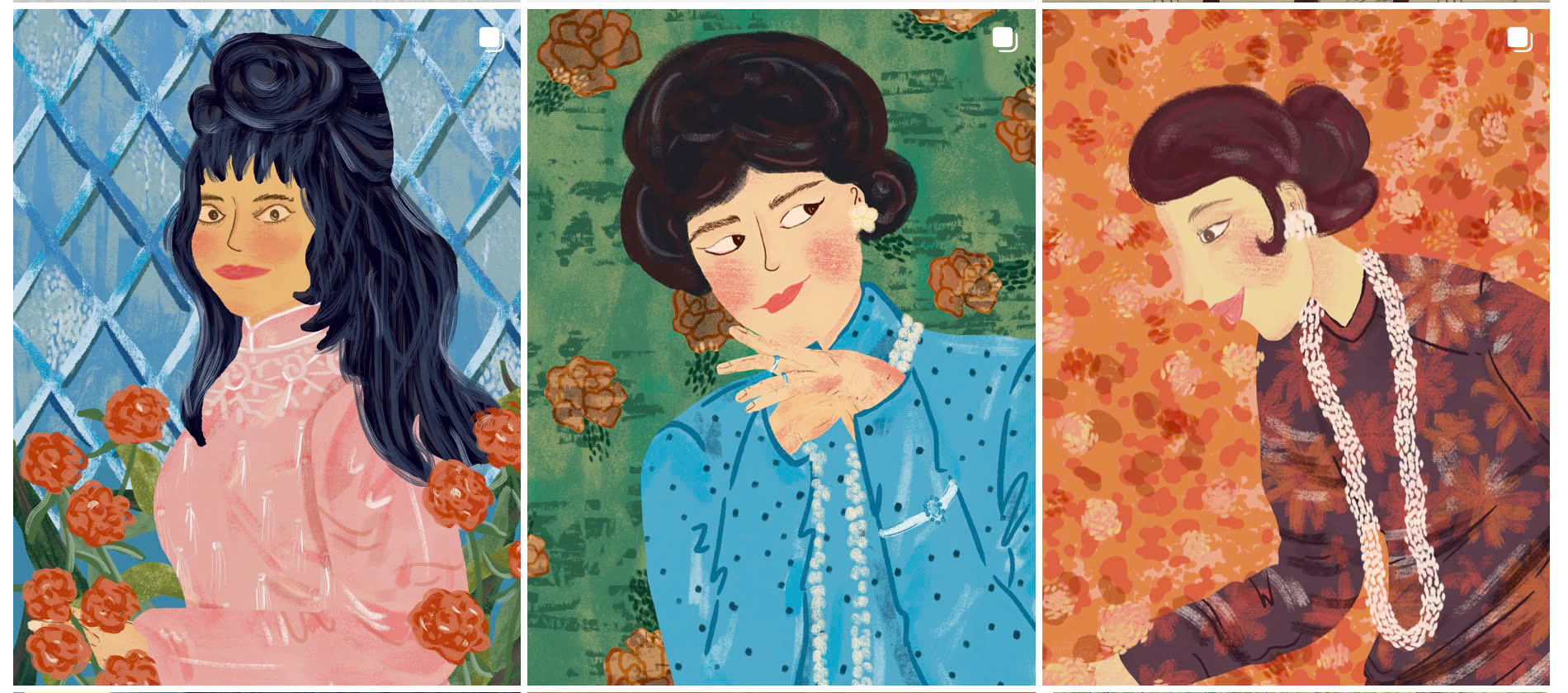 Tranh Soulbird A4 Vintage women in Áo Dài 02