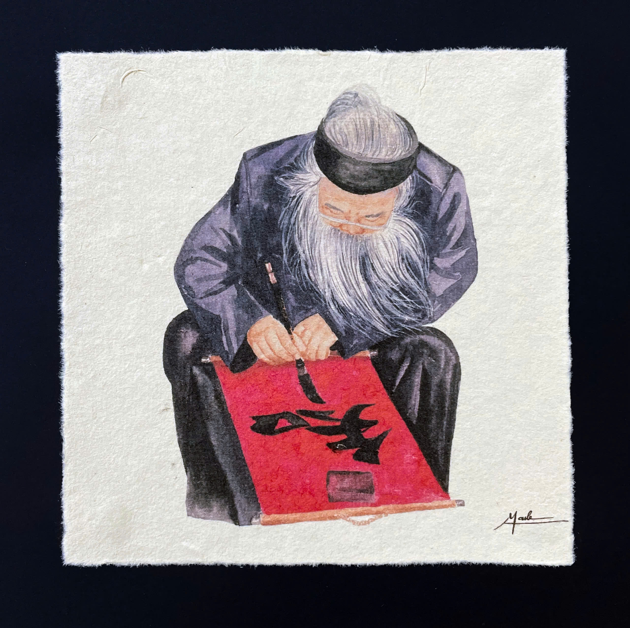 Tranh giấy dó Mai Lê ông đồ