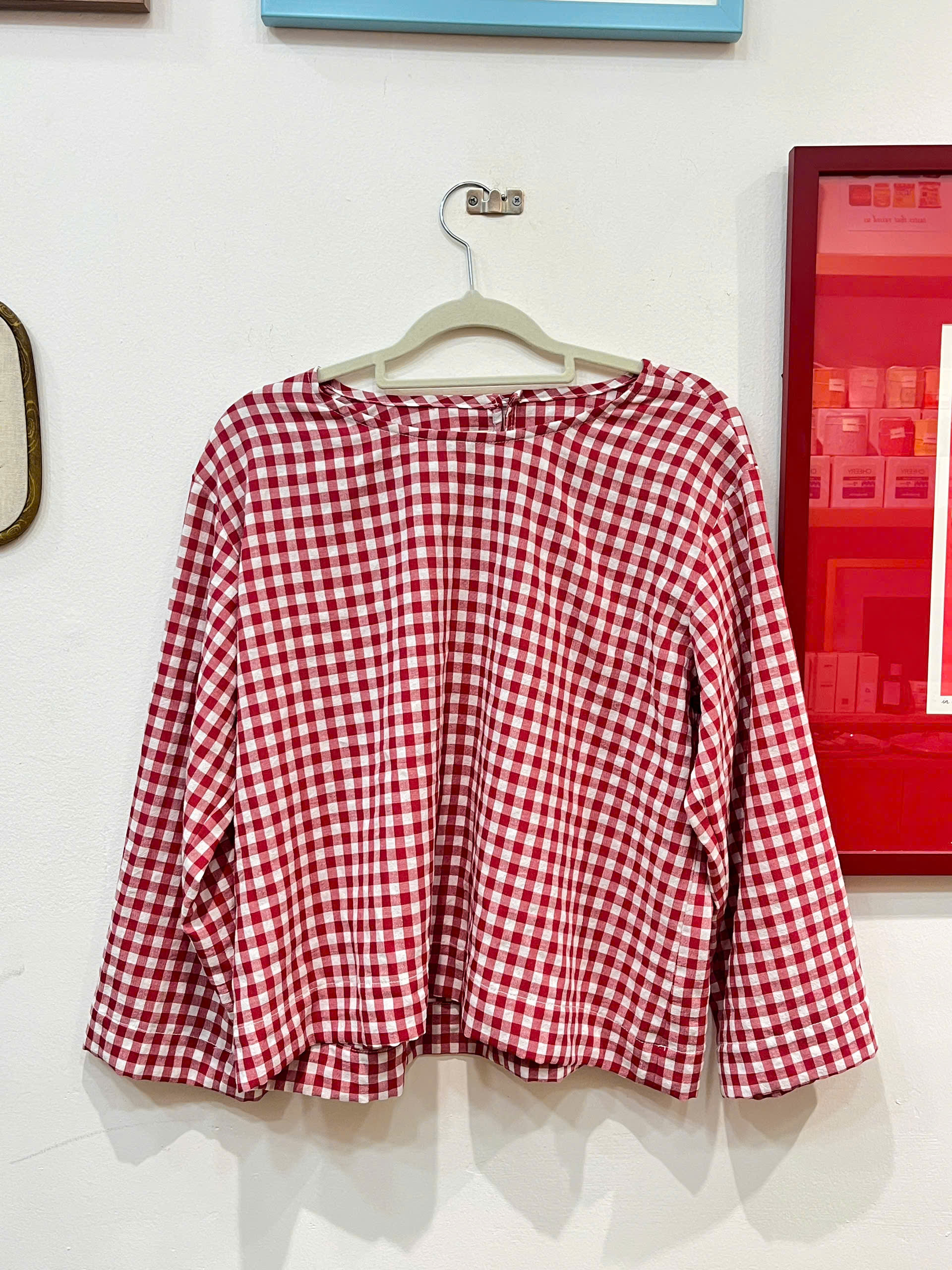 Áo dài tay kẻ caro đỏ Líu Lô 450