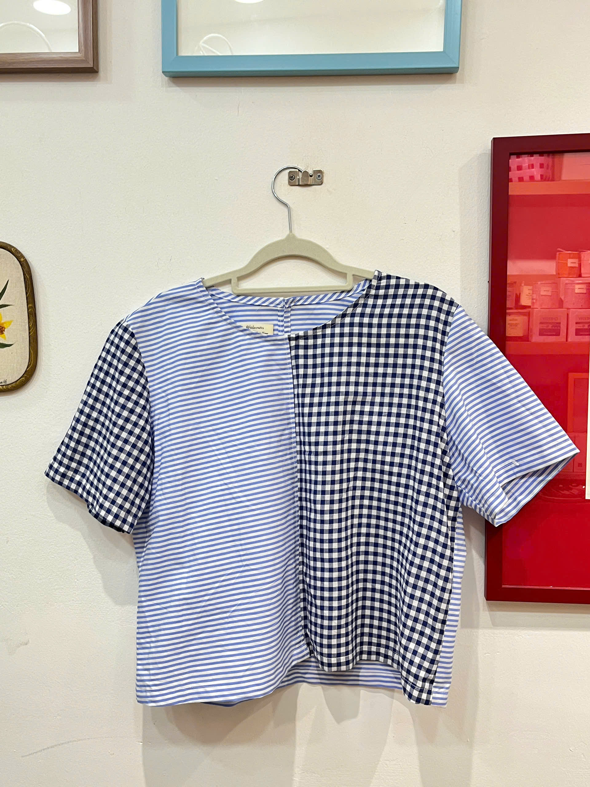 Áo cộc tay kẻ caro xanh blue nhạt Líu Lô 450