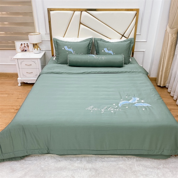 Bộ chăn ga gối phi lụa chần phủ 5 món