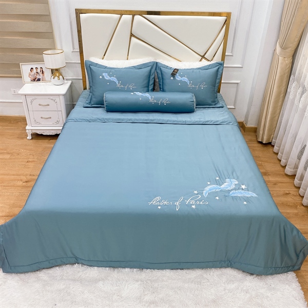 Bộ chăn ga gối phi lụa chần phủ 5 món