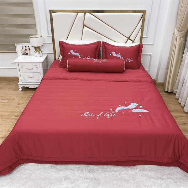 Bộ chăn ga gối phi lụa chần phủ 5 món