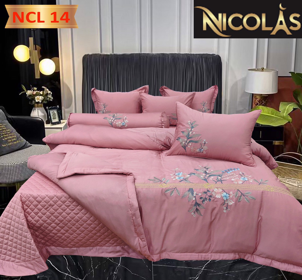 Lụa tơ tằm 7 món trần bông Nicolas pháp