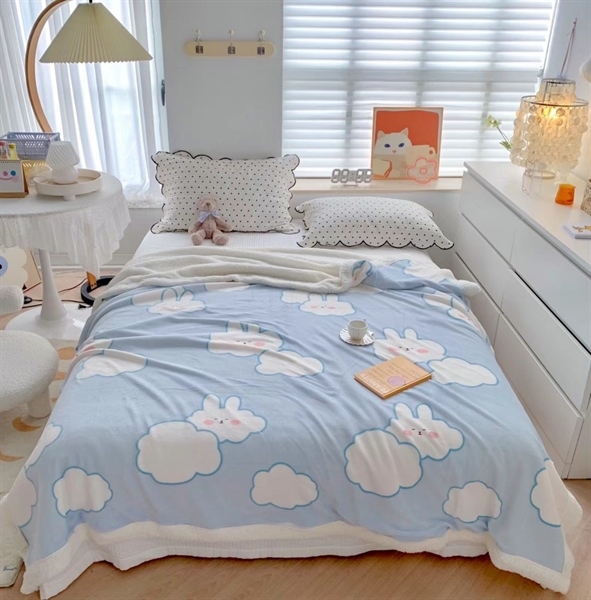 Cừu trẻ em khổ rộng 1m5 x 2m siêu ấm Muji, tuyệt đối không rụng lông