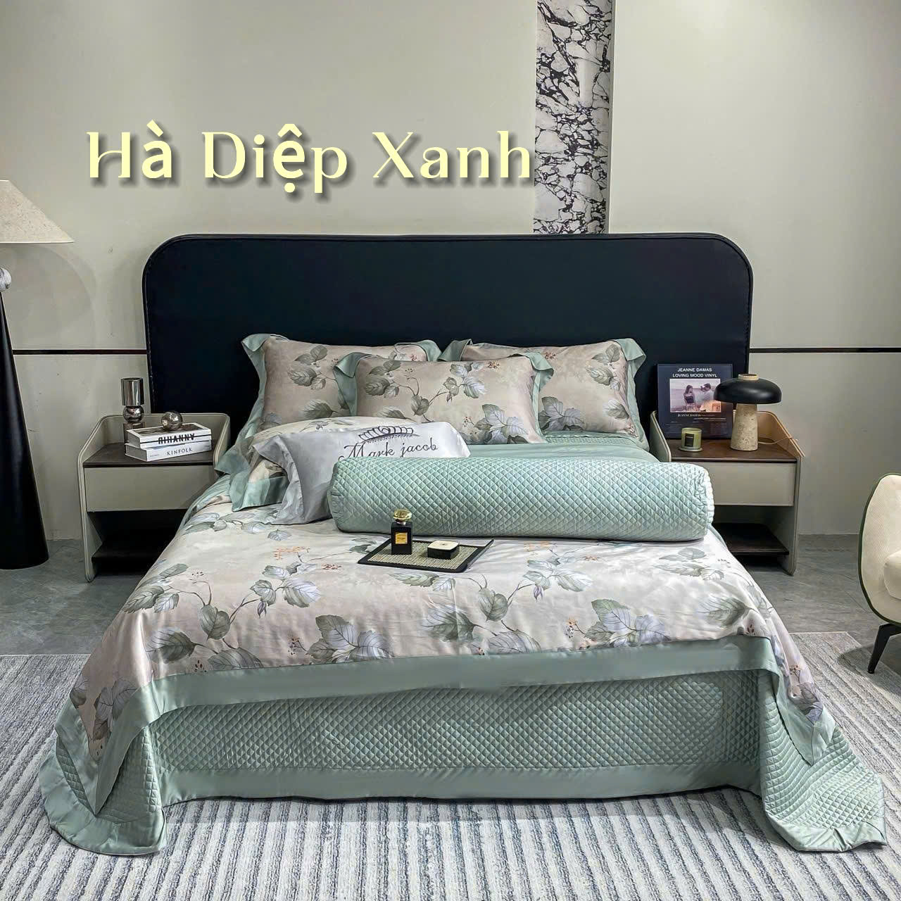 Bộ chăn ga gối lụa 100s Mark Jacob 5 món free size