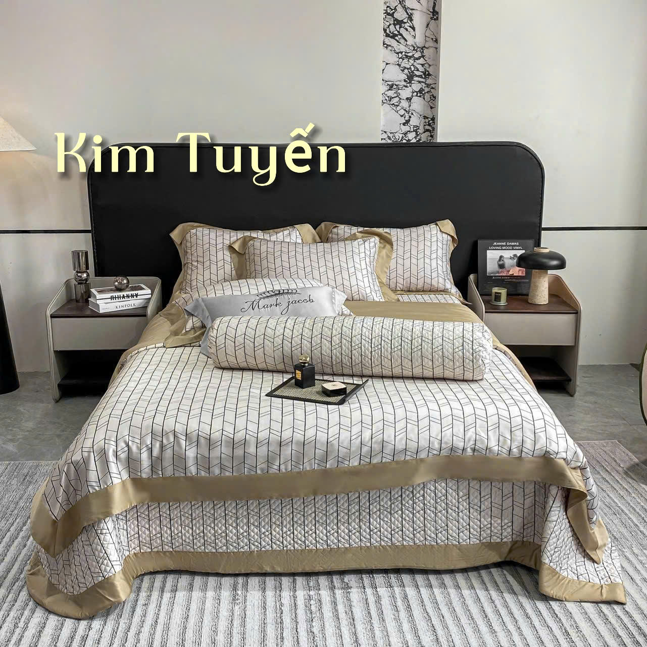 Bộ chăn ga gối lụa 100s Mark Jacob 5 món free size