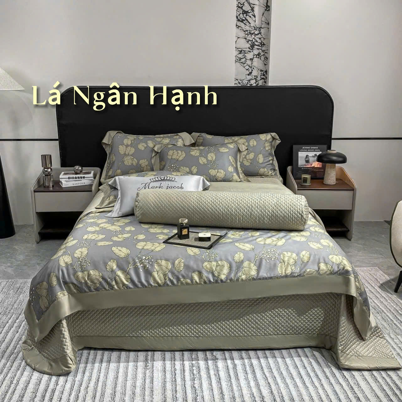 Bộ chăn ga gối lụa 100s Mark Jacob 5 món free size