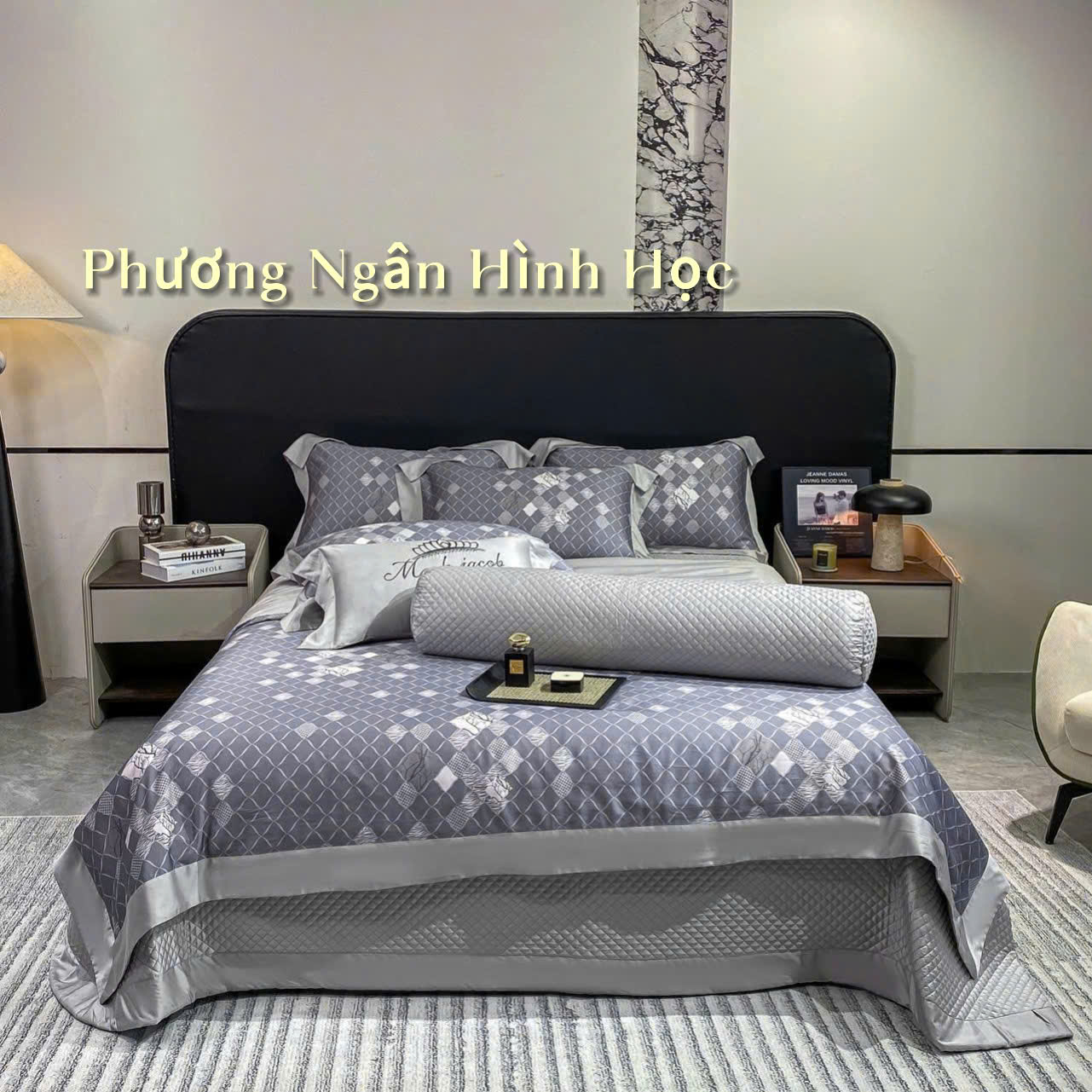 Bộ chăn ga gối lụa 100s Mark Jacob 5 món free size