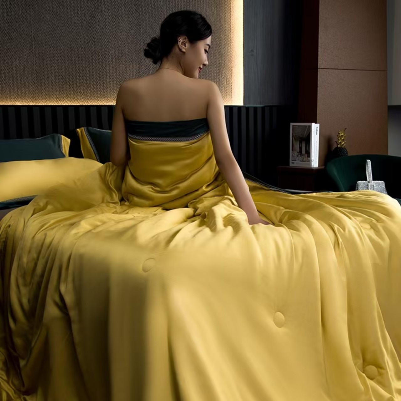 Chăn lụa tencel 120s nishikawa cao cấp vàng Ánh Kim