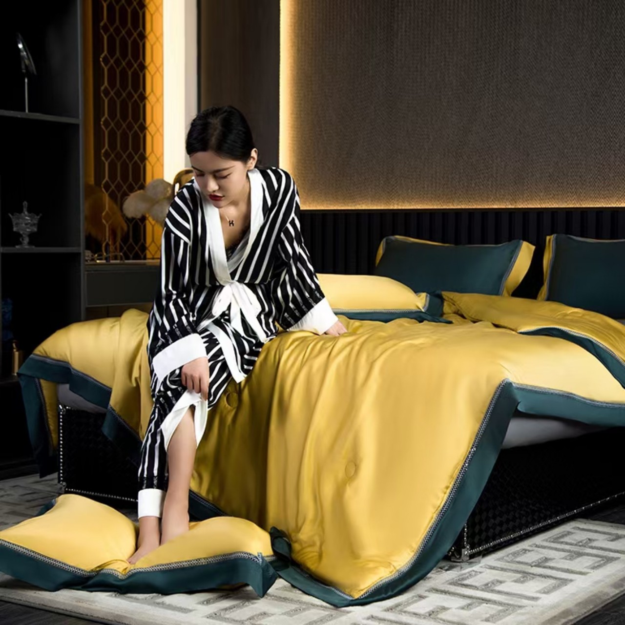 Chăn lụa tencel 120s nishikawa cao cấp vàng Ánh Kim