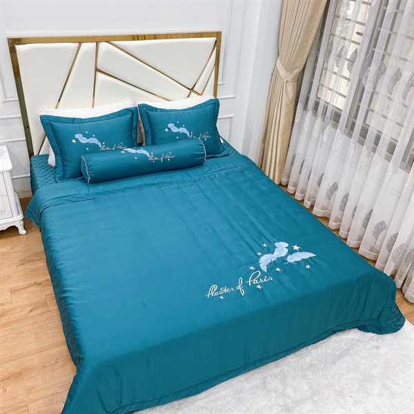Bộ chăn ga gối phi lụa chần phủ 5 món