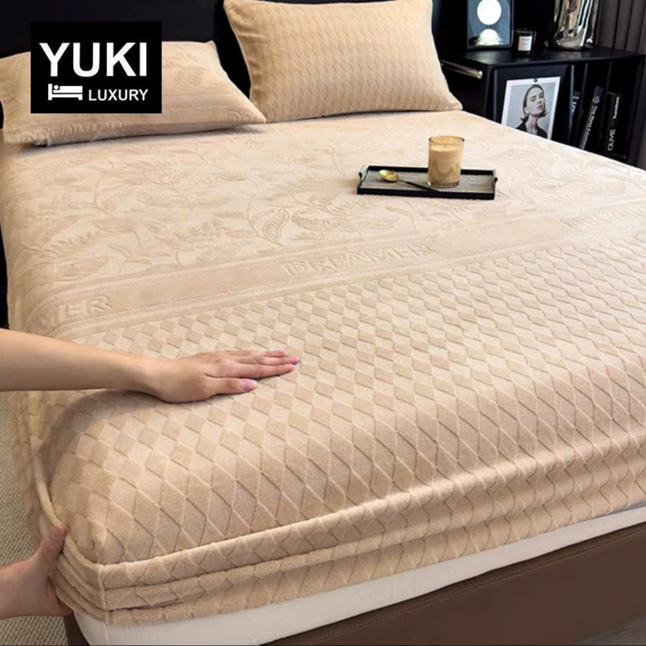 Ga Gối Nỉ Nhung YUKI Cao Cấp Siêu Mềm Ấm Mịn, Sang Trọng Gồm 2 Vỏ Gối và 1 ga